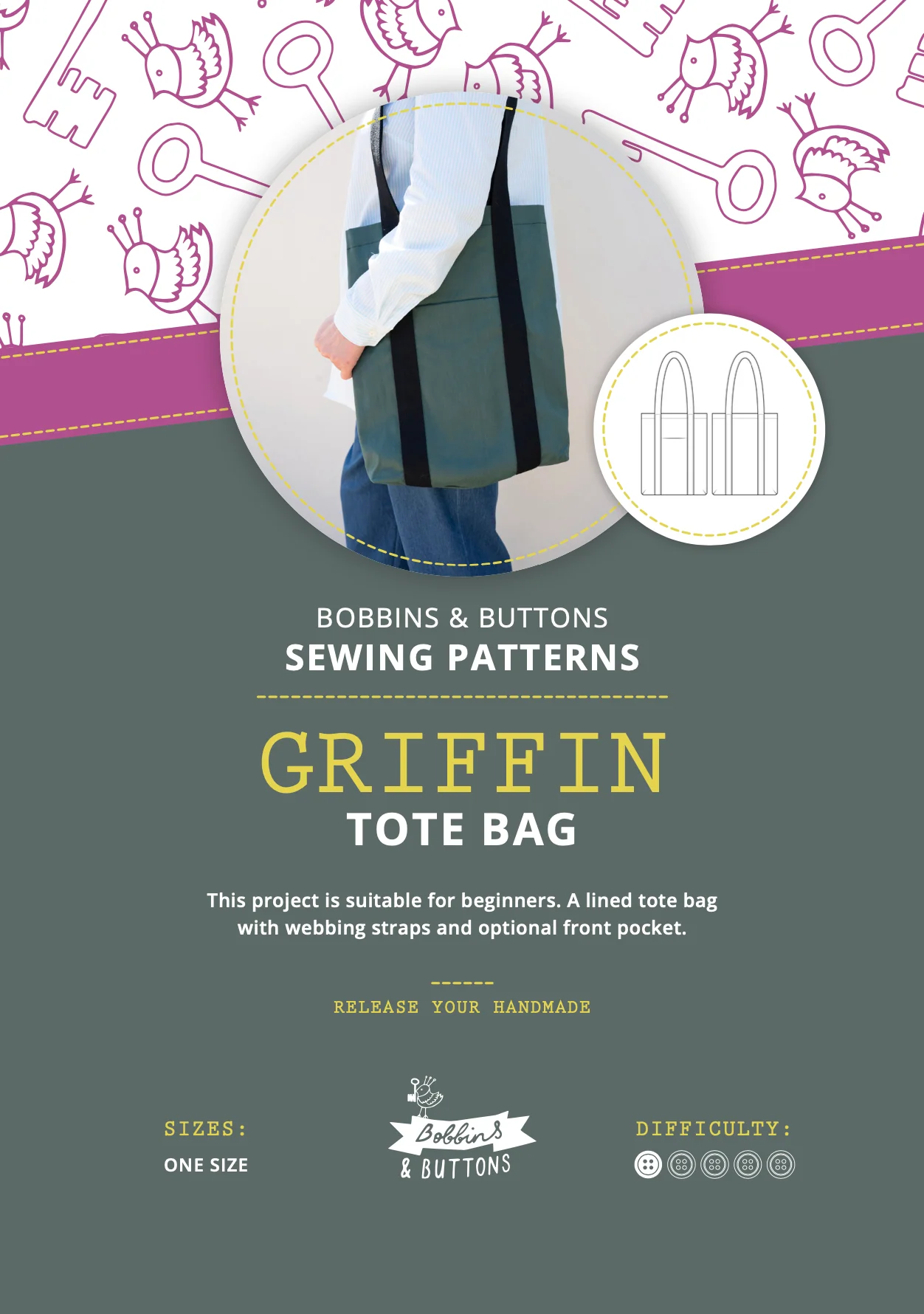 Bobbins and Buttons Griffin Tote Bag - Image 5