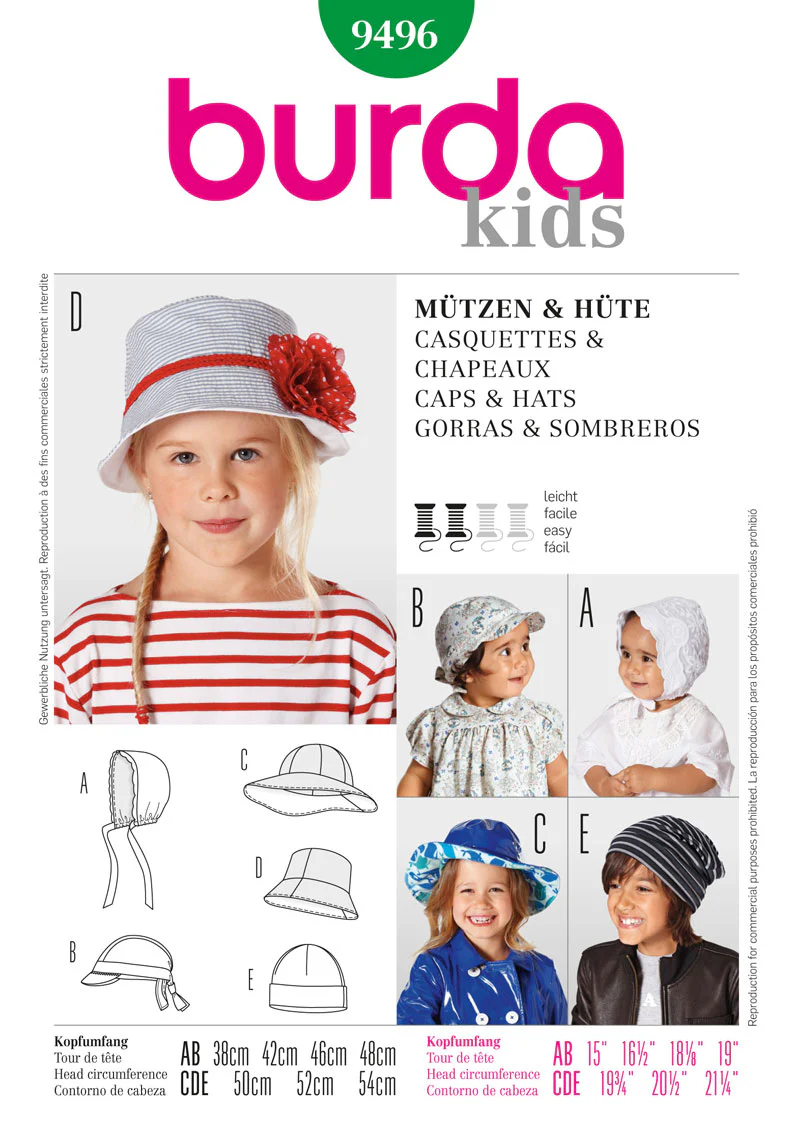 Burda Baby/Child Caps and Hats 9496 - Image 2