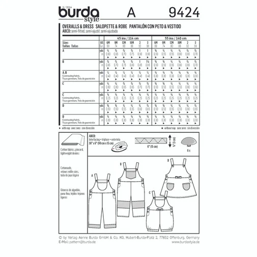 Burda Baby/Child Dungaree/Pinafore 9424 - Image 7