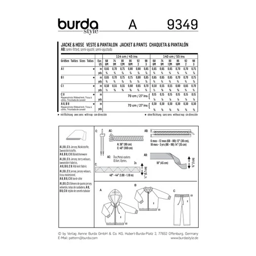 Burda Baby/Child Jogging Suit 9349 - Image 8