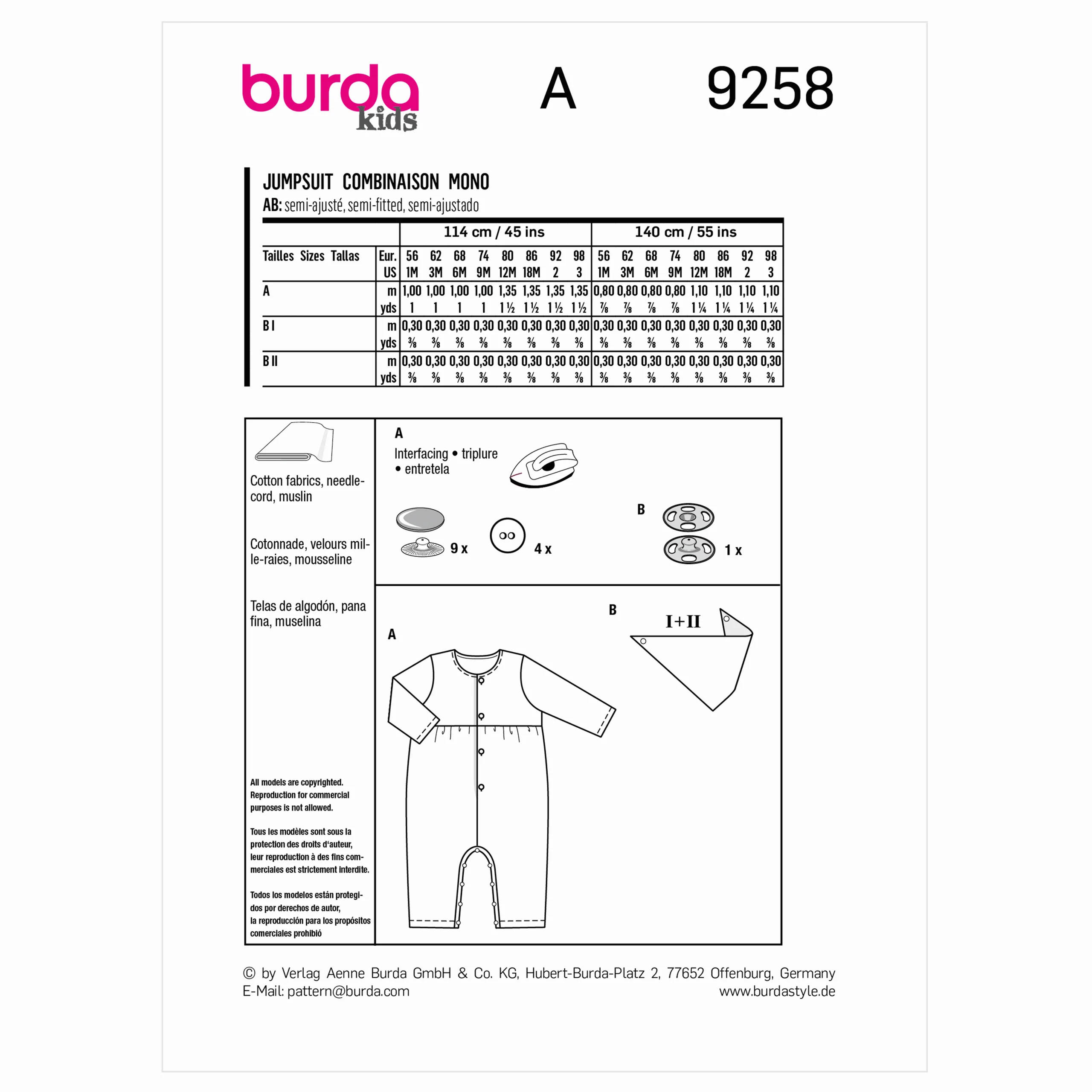 Burda Baby/Child Romper and Bib 9258 - Image 5
