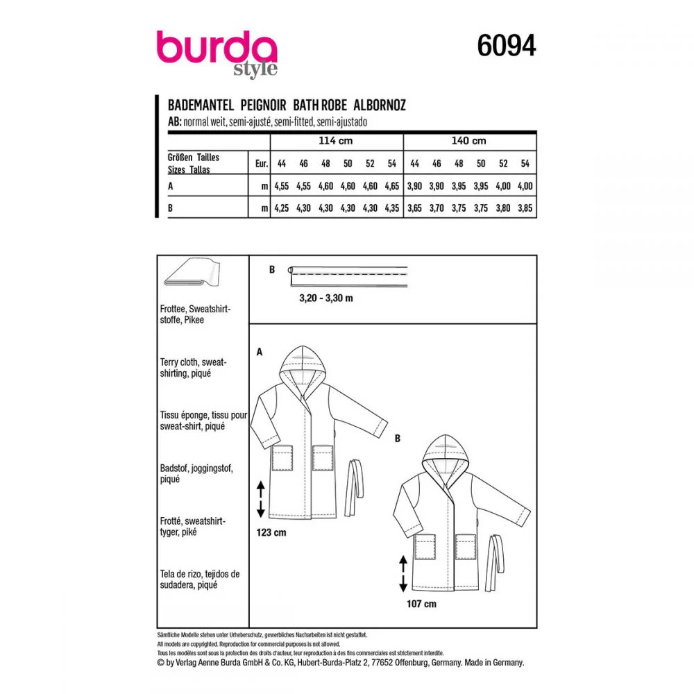 Burda Bathrobe with Hood 6094 - Image 5