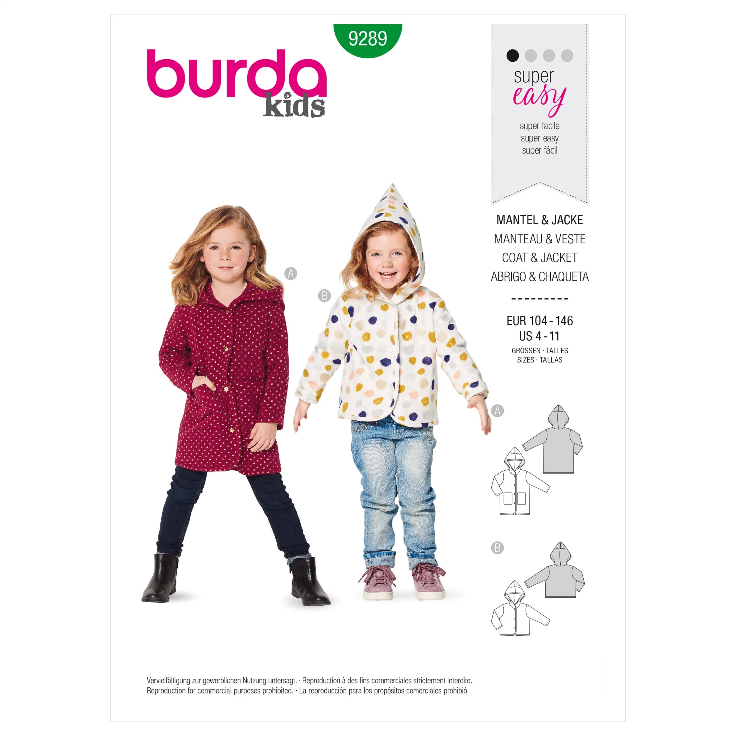 Burda Child Hooded Coat or Jacket 9289 - Image 2