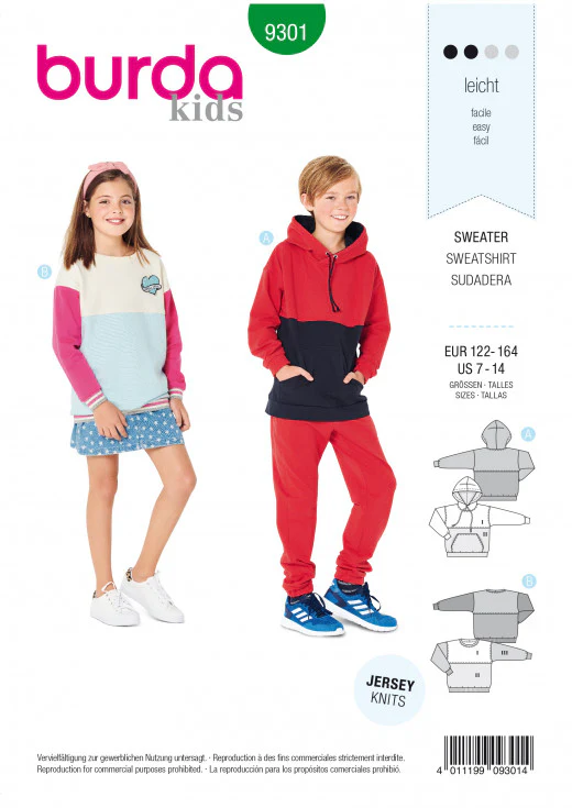 Burda Child/Teen Hoodie and Sweatshirt 9301 - Image 2