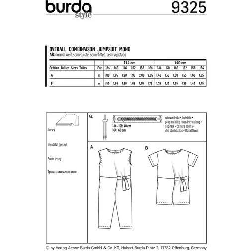 Burda Child/Teen Overalls/Jumpsuit 9325 - Image 5