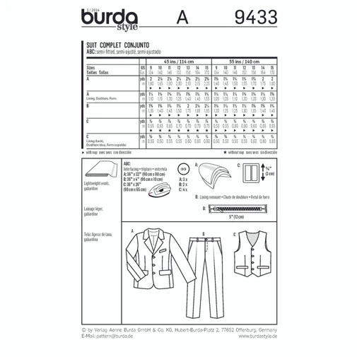 Burda Child/Teen Three Piece Suit 9433 - Image 5