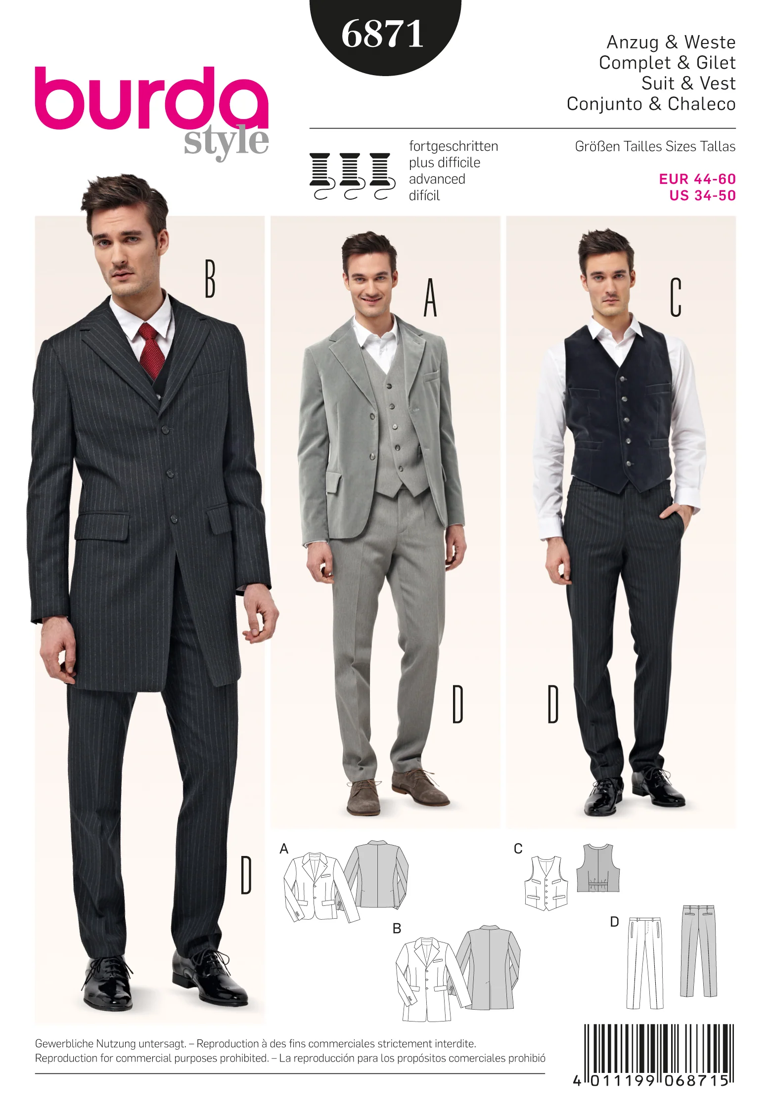 Burda Men's Suit and Waistcoat 6871 - Image 2