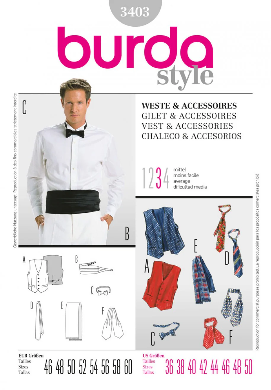 Burda Men's Waistcoat and Accessories 3403 - Image 2