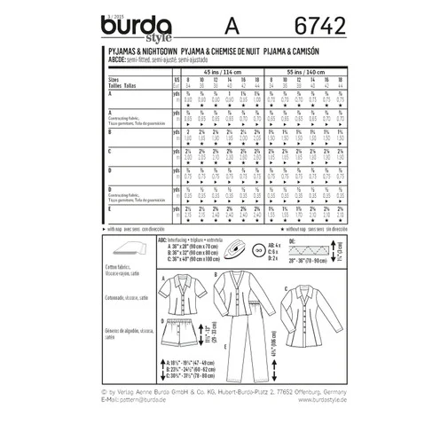 Burda Pyjamas and Nightgown 6742 - Image 8
