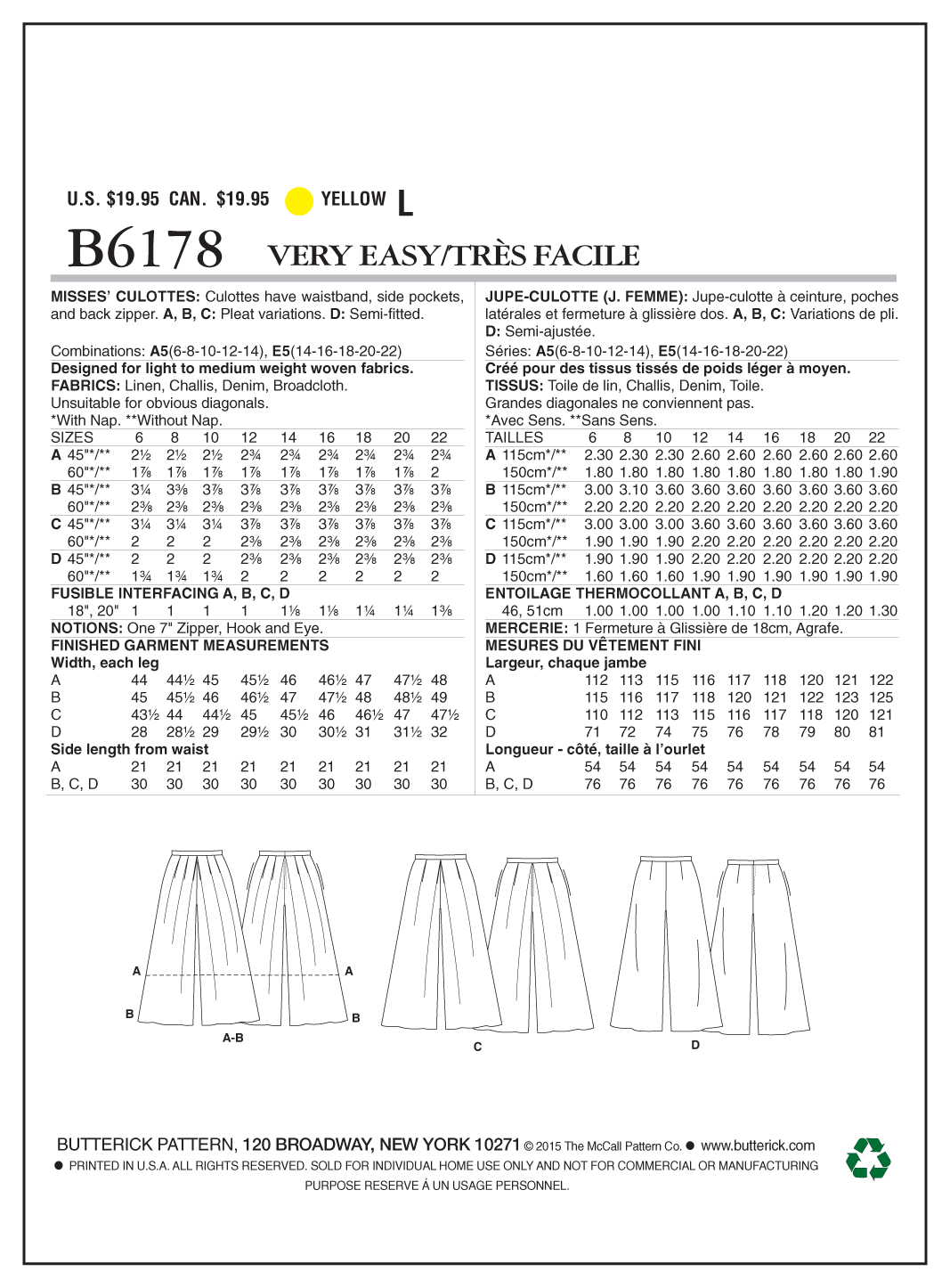 Butterick Culottes B6178 - Image 10