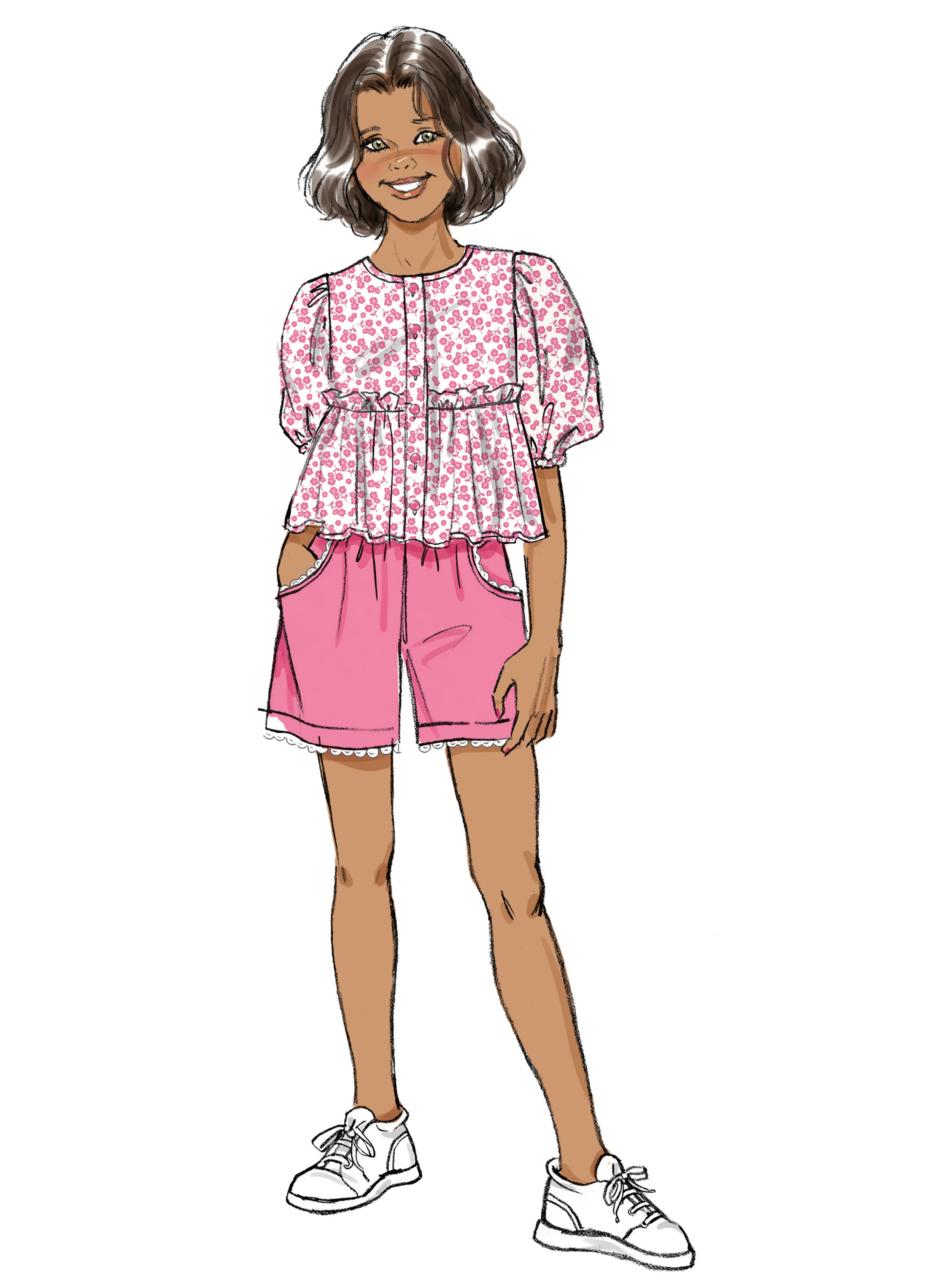 Butterick Girls' Top, Shorts, Trousers and Sash B7034 - Image 4
