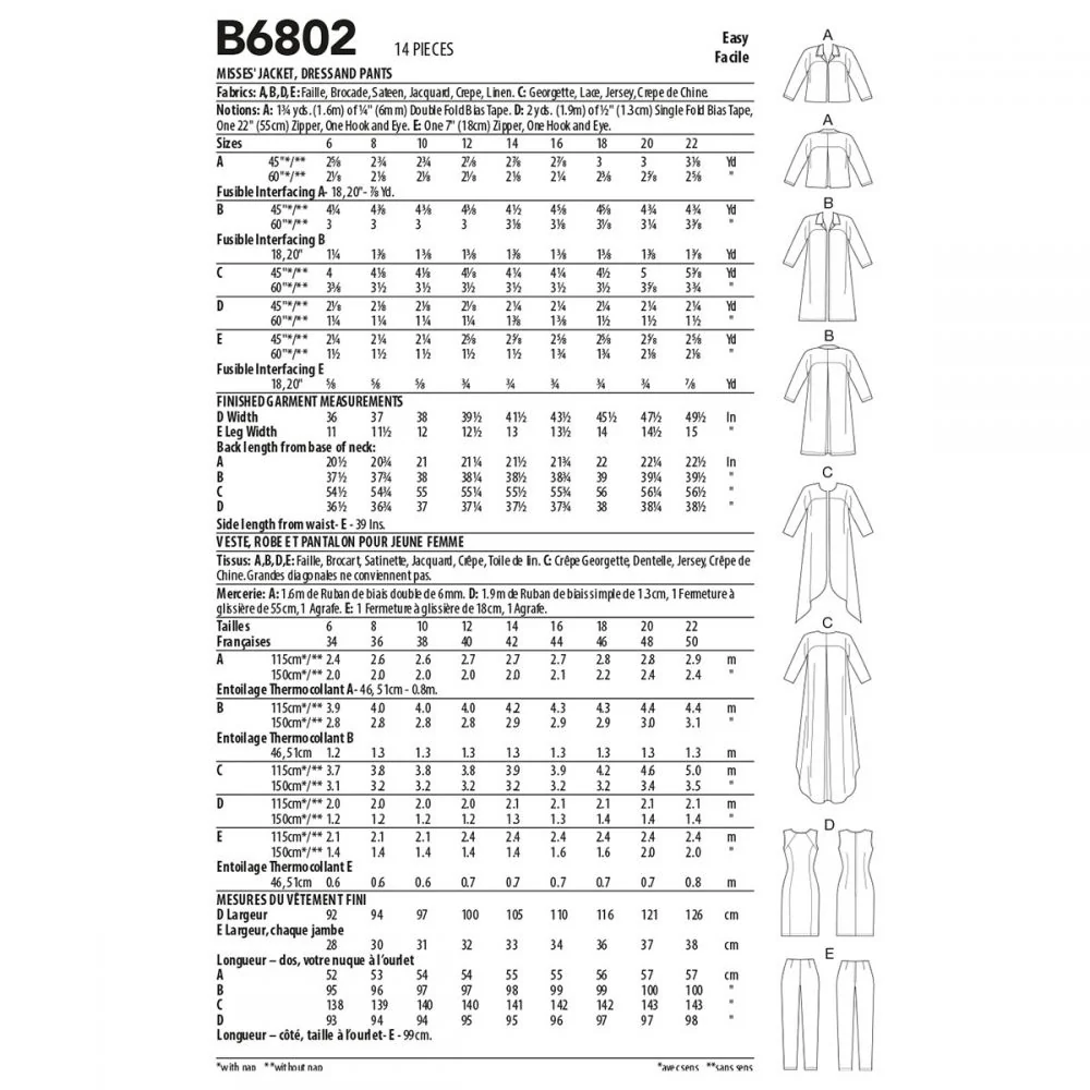 Butterick Jacket, Dress and Trousers B6802 - Image 10