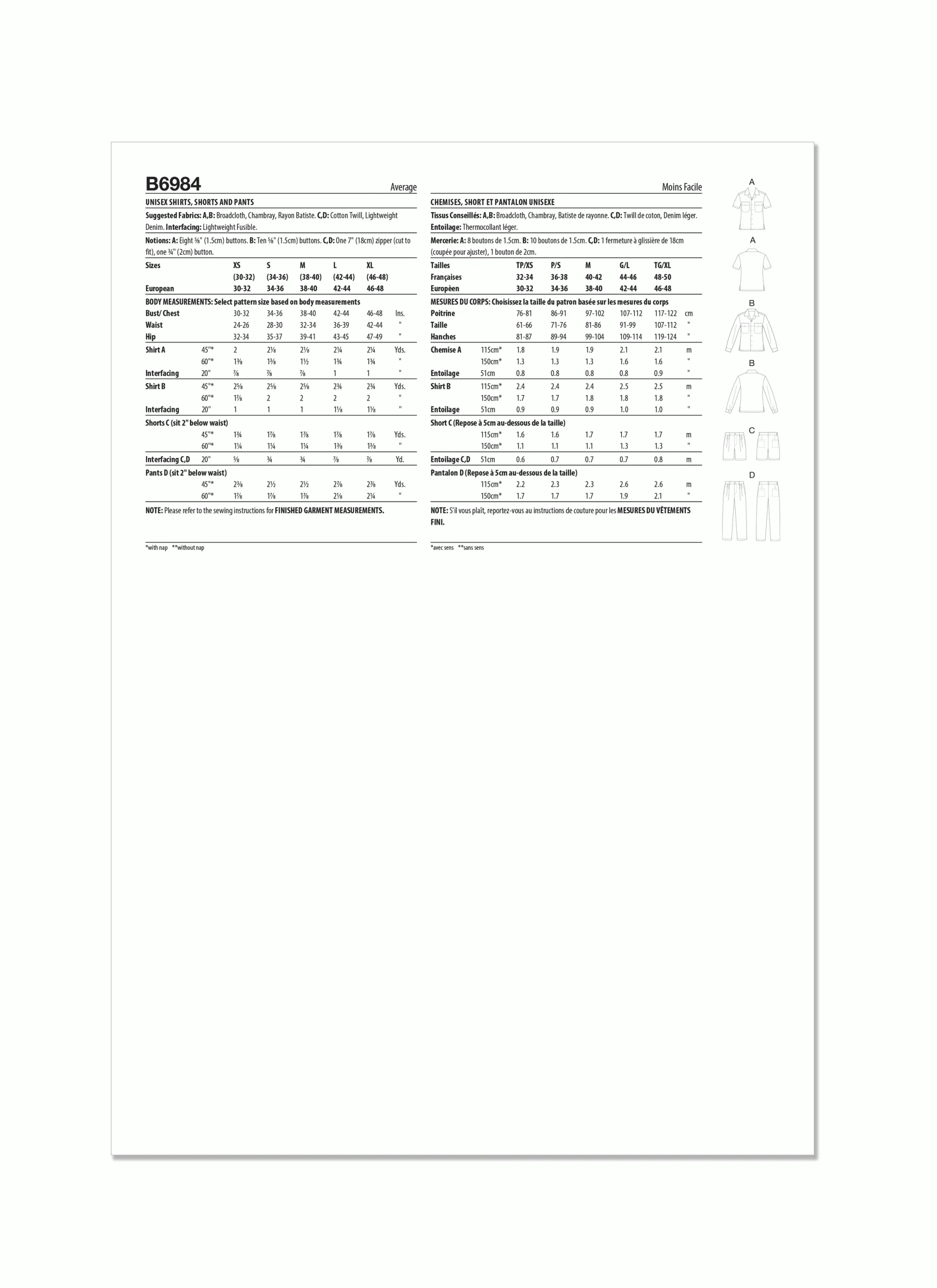 Butterick Unisex Shirts, Shorts & Trousers B6984 - Image 9