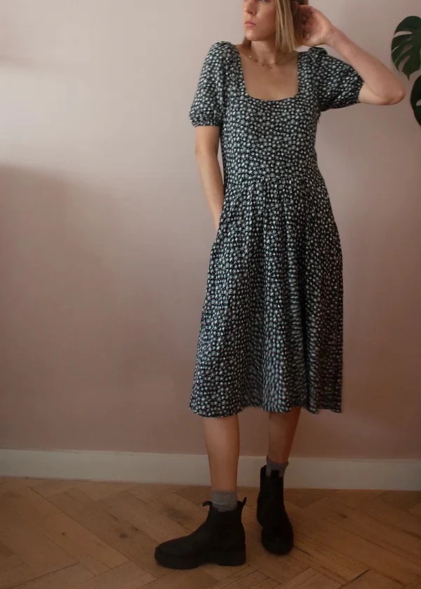 French Navy Goldenrod Dress