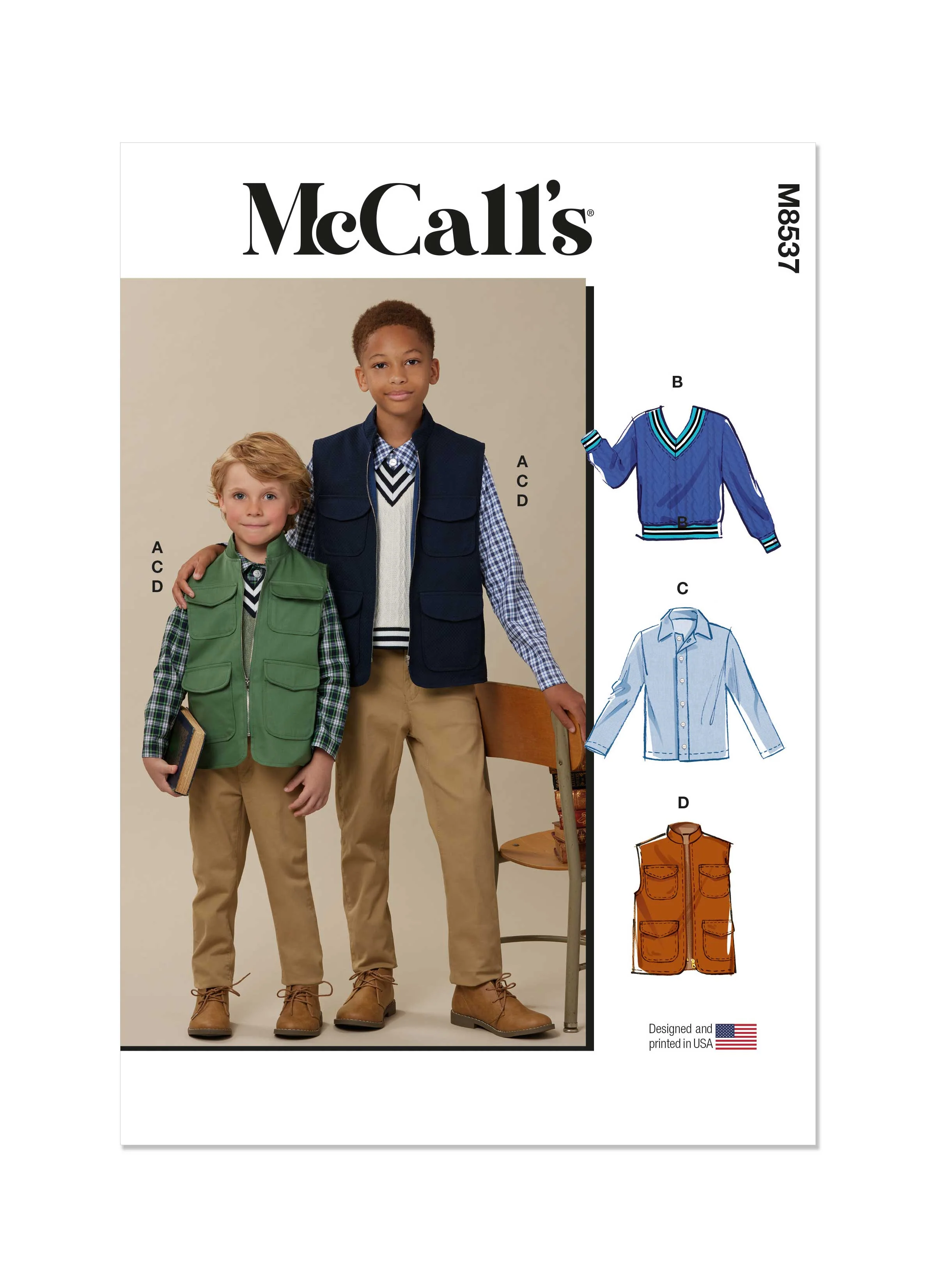 McCalls Boy/Teen Vest, Top & Shirt M8537 - Image 2