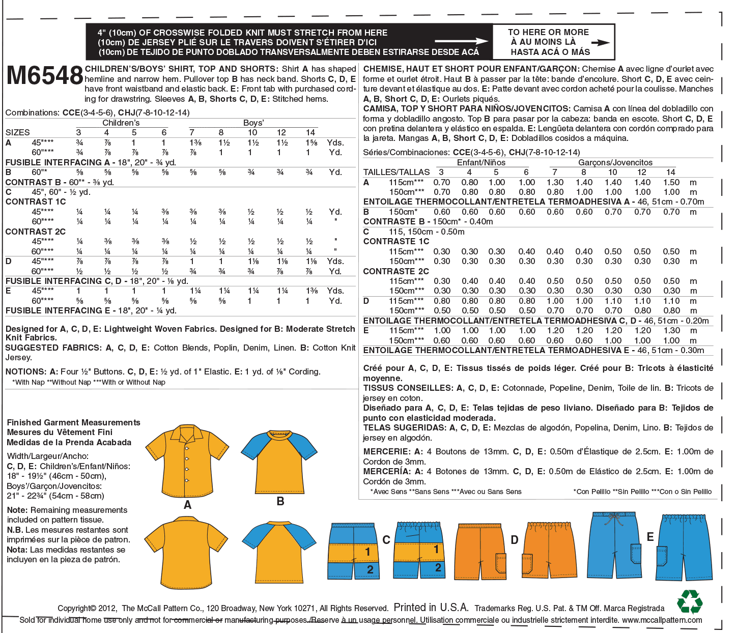 McCalls Child/Teen Shirt, Top, Shorts M6548 - Image 6