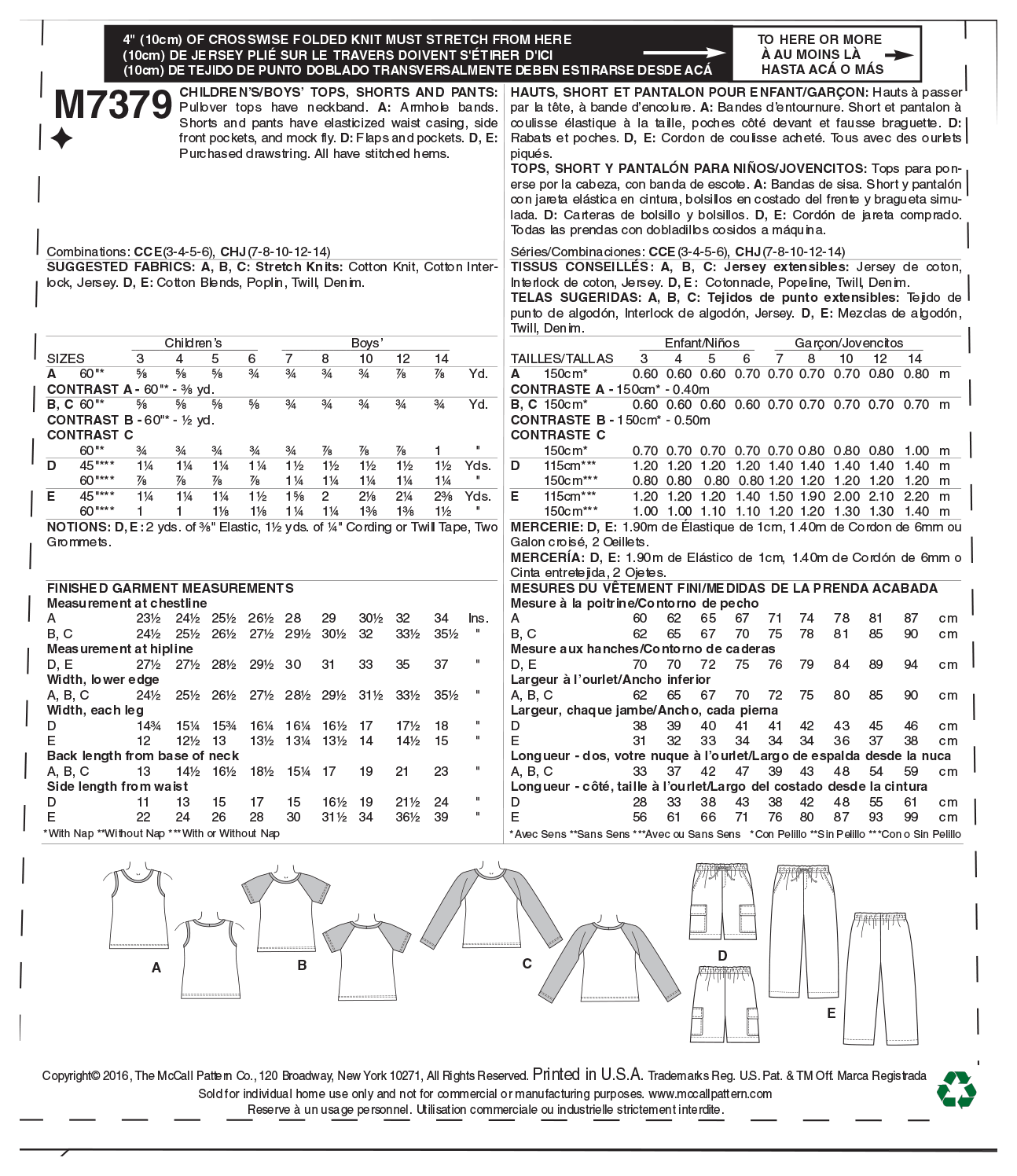 McCalls Child Tops, Shorts, Trousers M7379 - Image 9