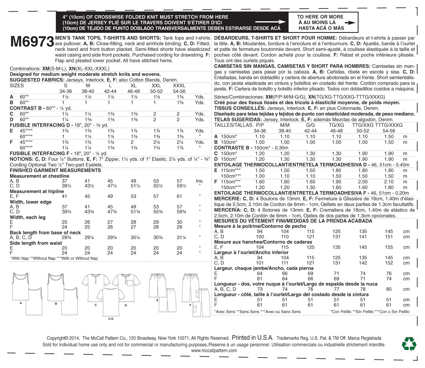 McCalls Men's Tops, T-Shirts & Shorts M6973 - Image 5