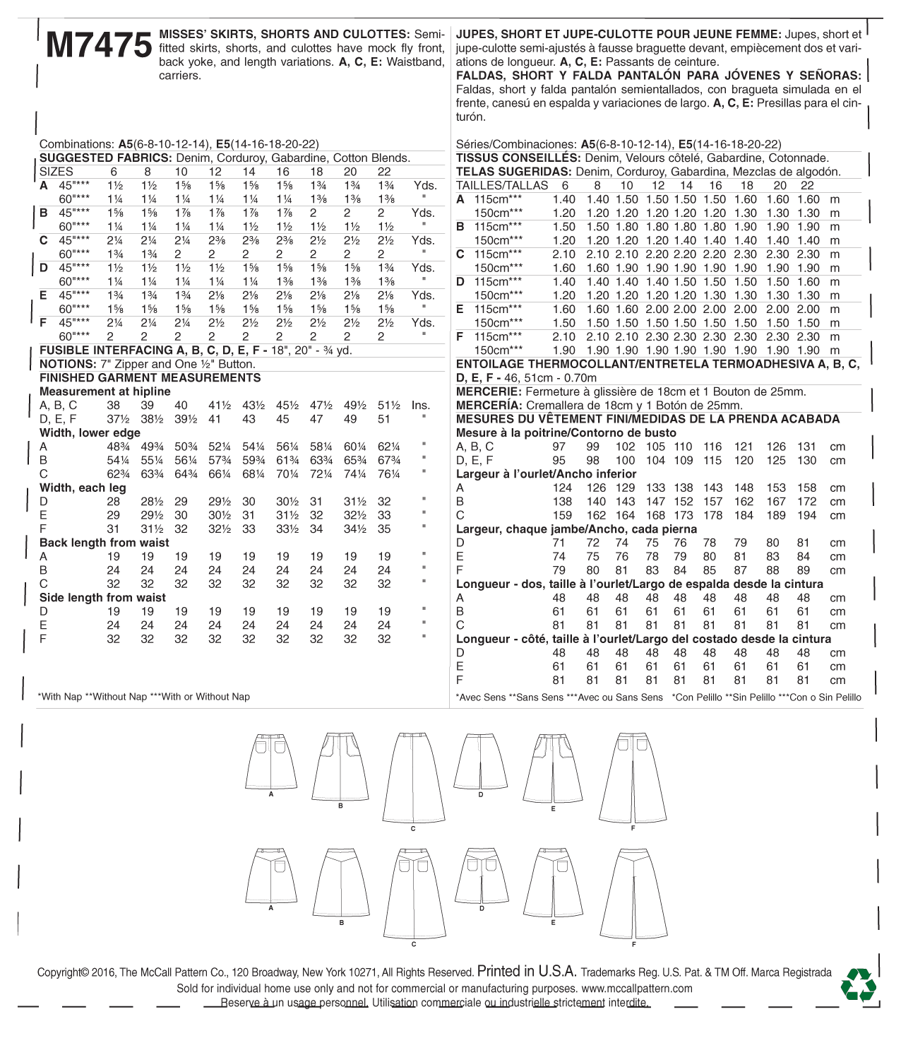 McCalls Skirts, Shorts and Culottes M7475 - Image 11