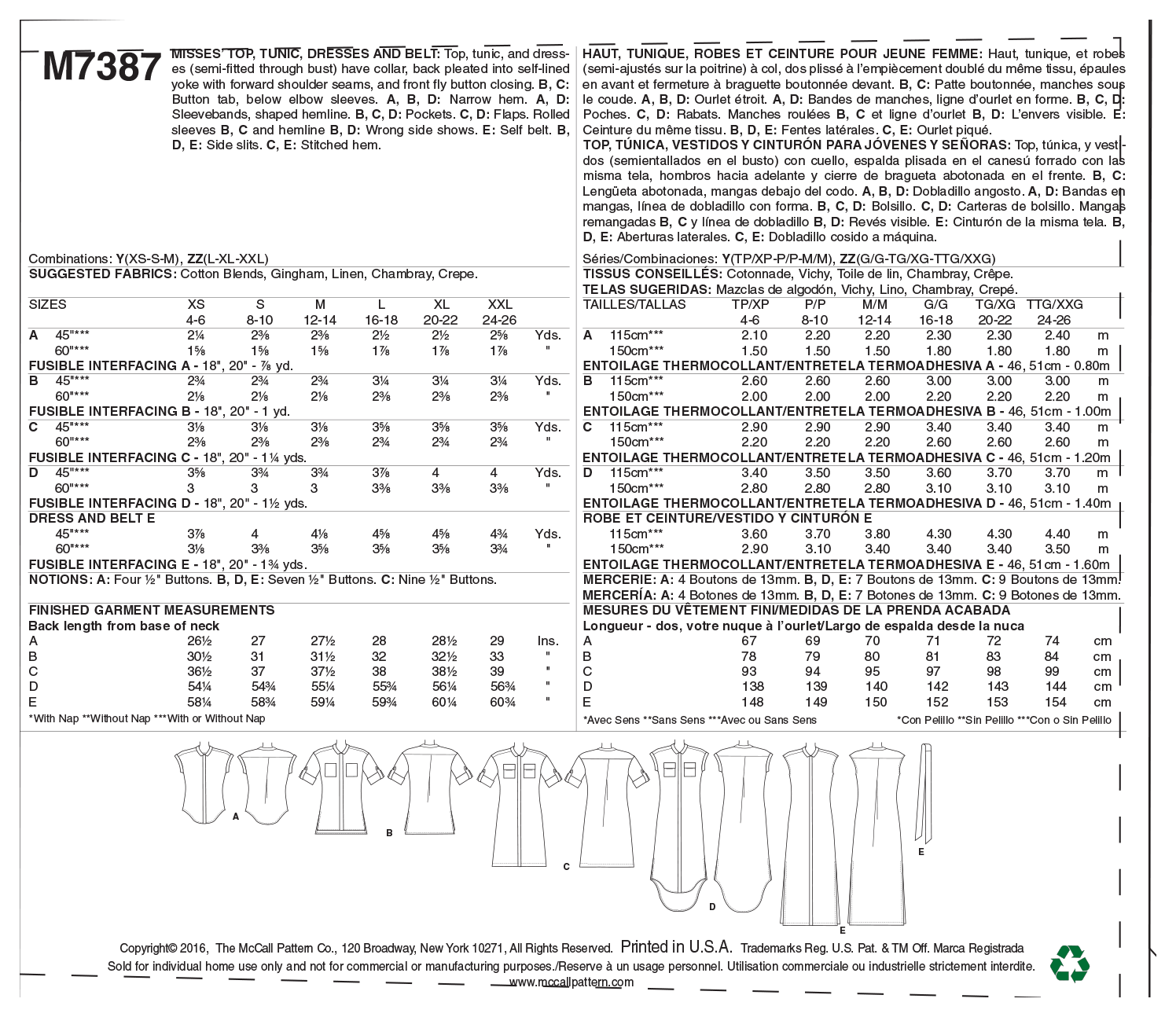 McCalls Top, Tunic and Dresses M7387 - Image 10