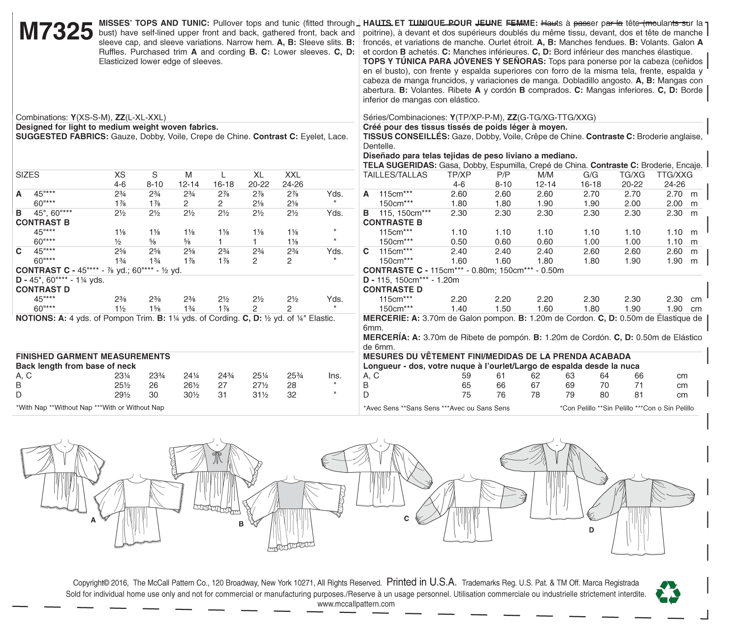 McCalls Tops and Tunic M7325 - Image 9