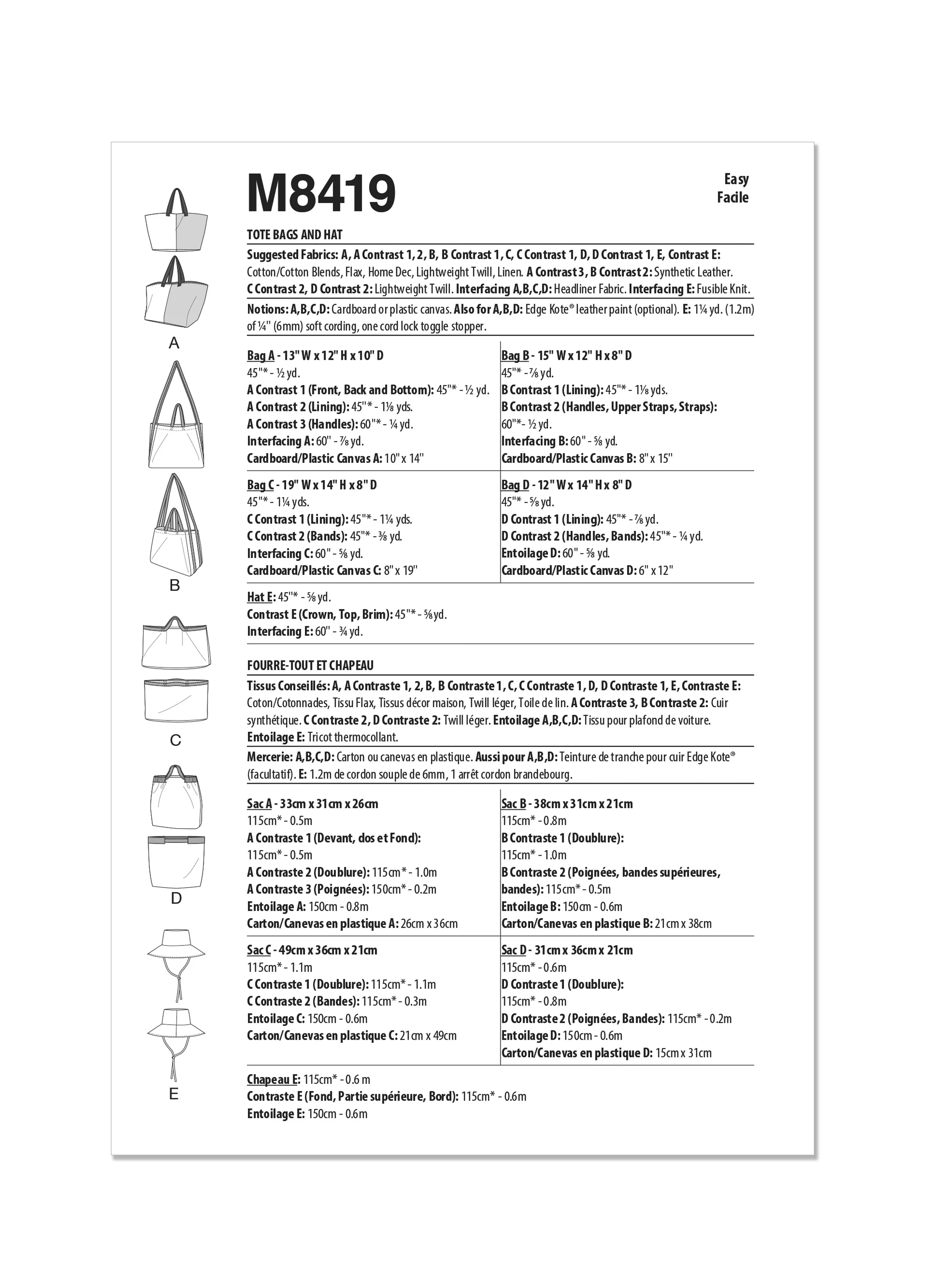 McCalls Tote Bags & Hat M8419 - Image 5
