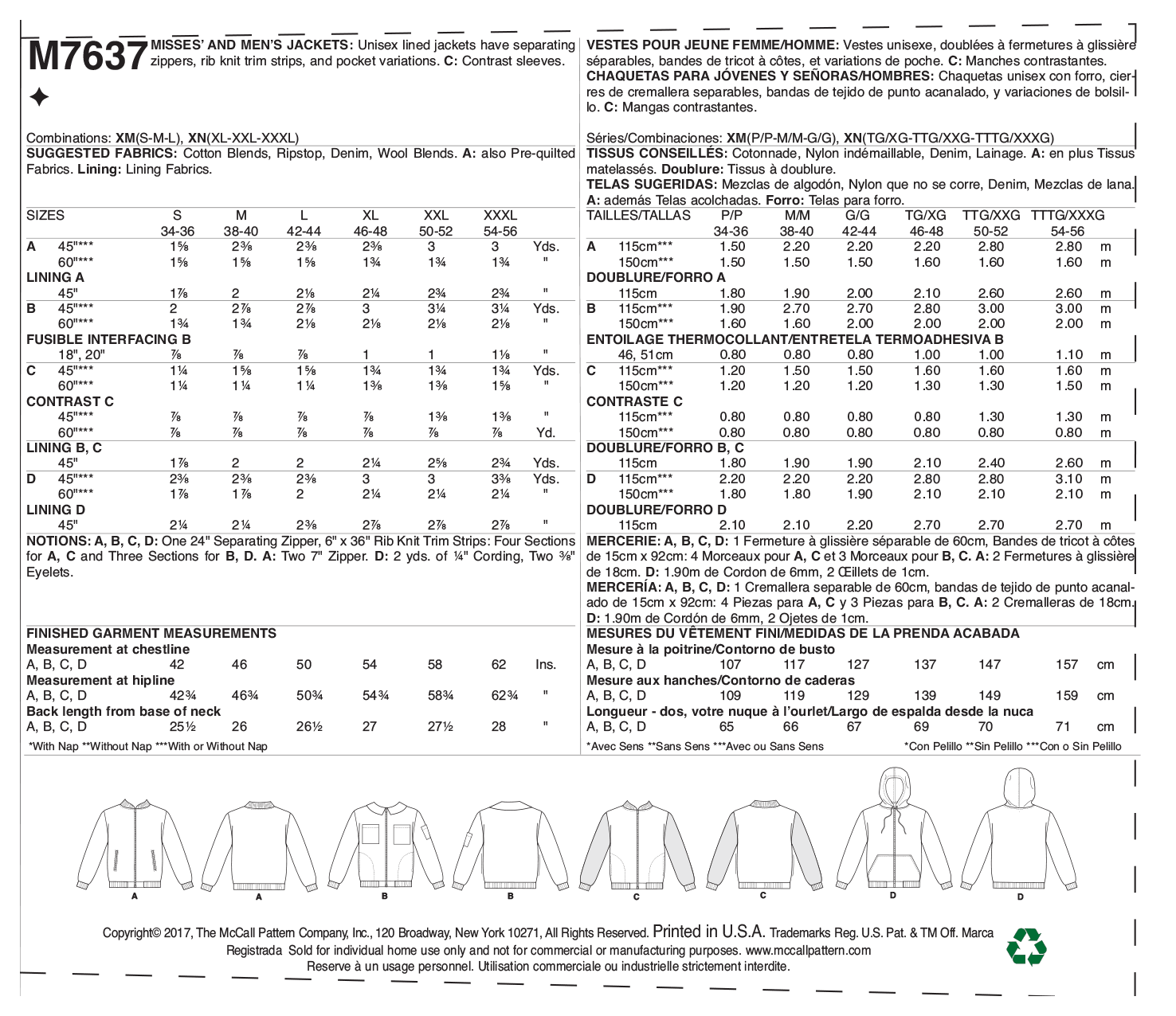 McCalls Unisex Bomber Jackets M7637 - Image 7