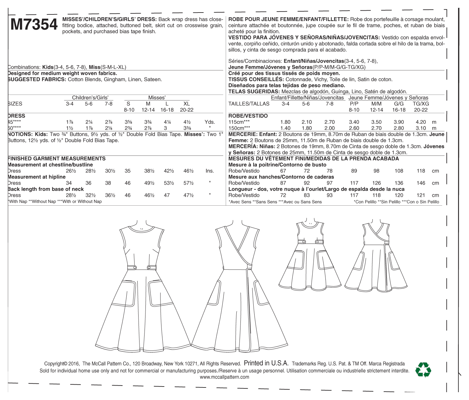 McCalls Women/Child Vintage Dress M7354 - Image 7