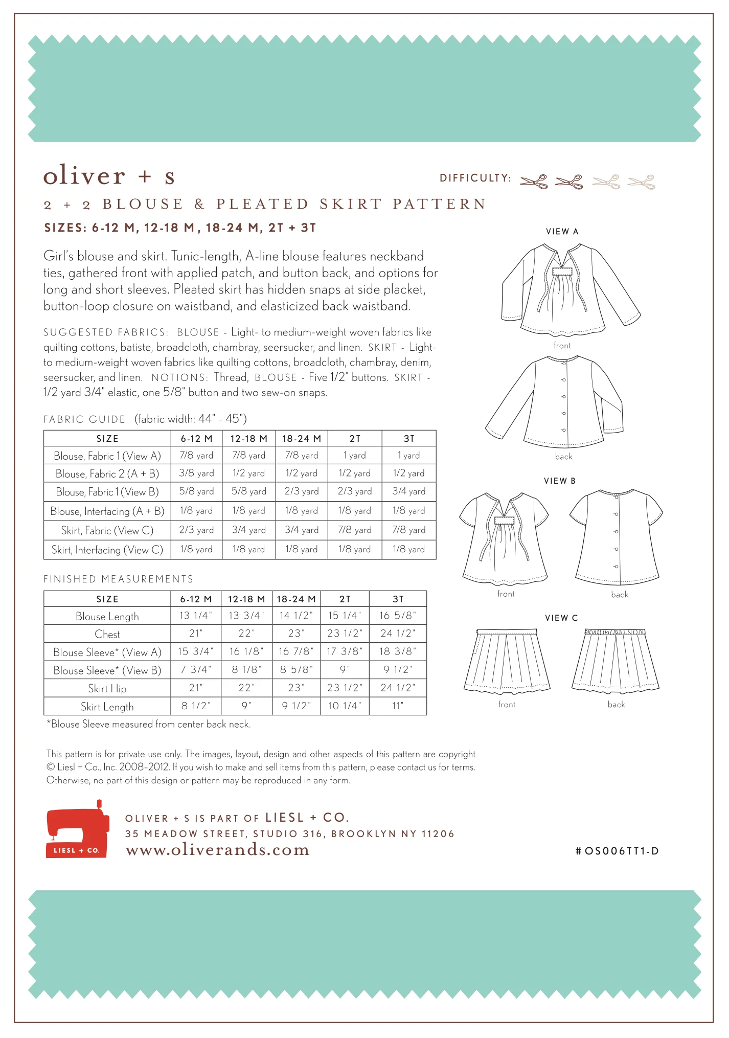 Oliver + S 2 + 2 Blouse & Pleated Skirt PDF - Image 5