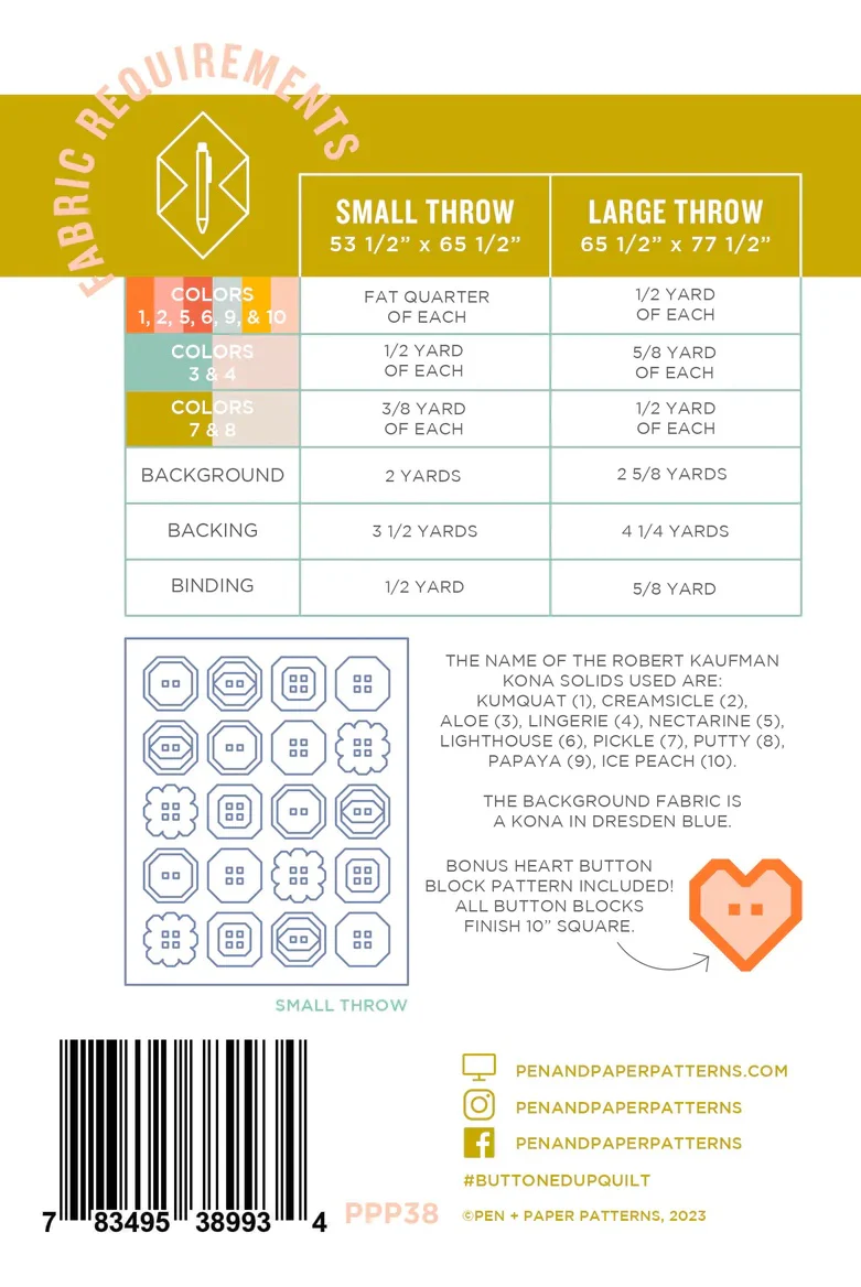 Pen and Paper Patterns Buttoned Up Quilt - Image 9