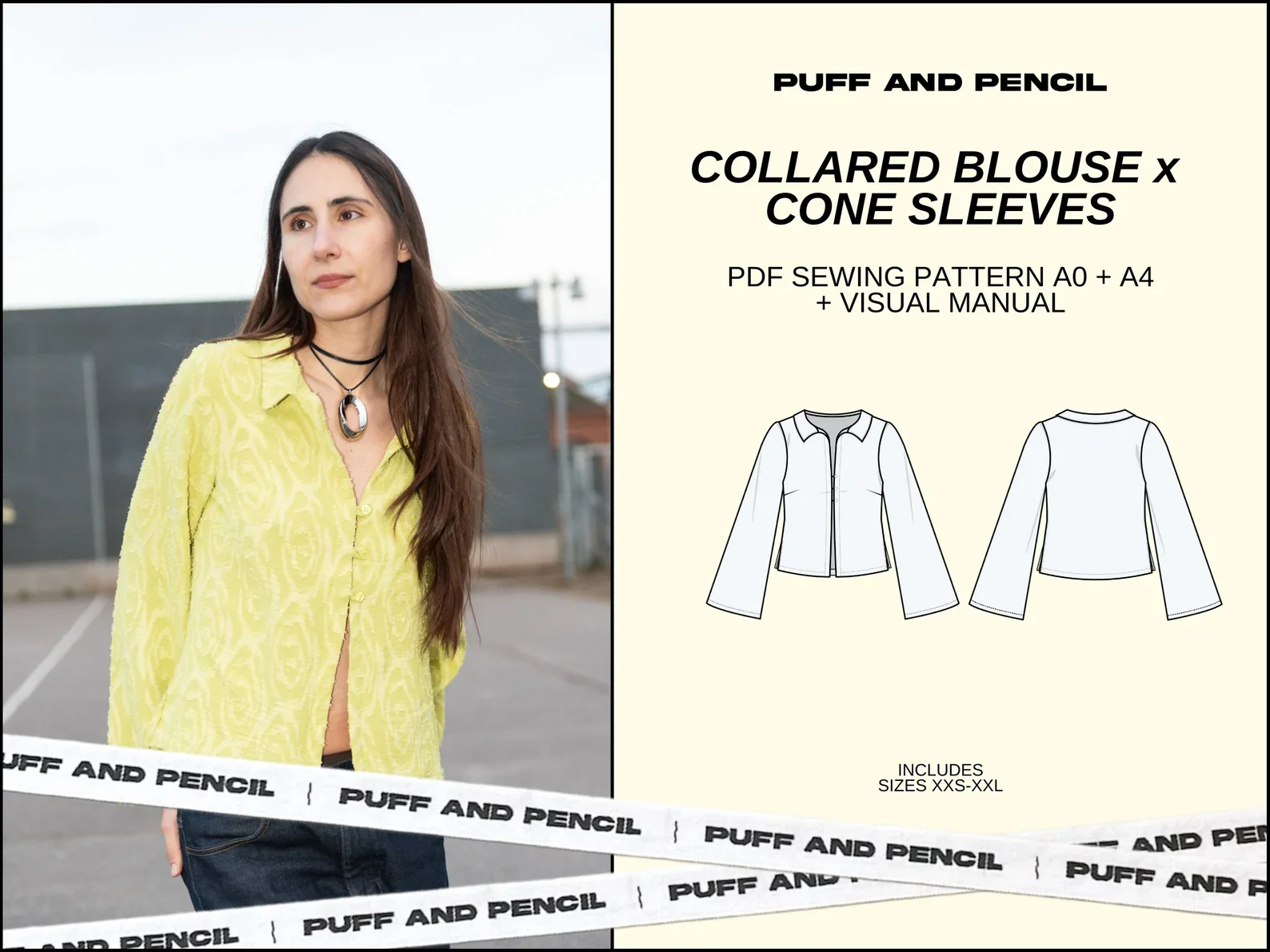 Puff and Pencil Collared Blouse & Cone Sleeve - Image 6