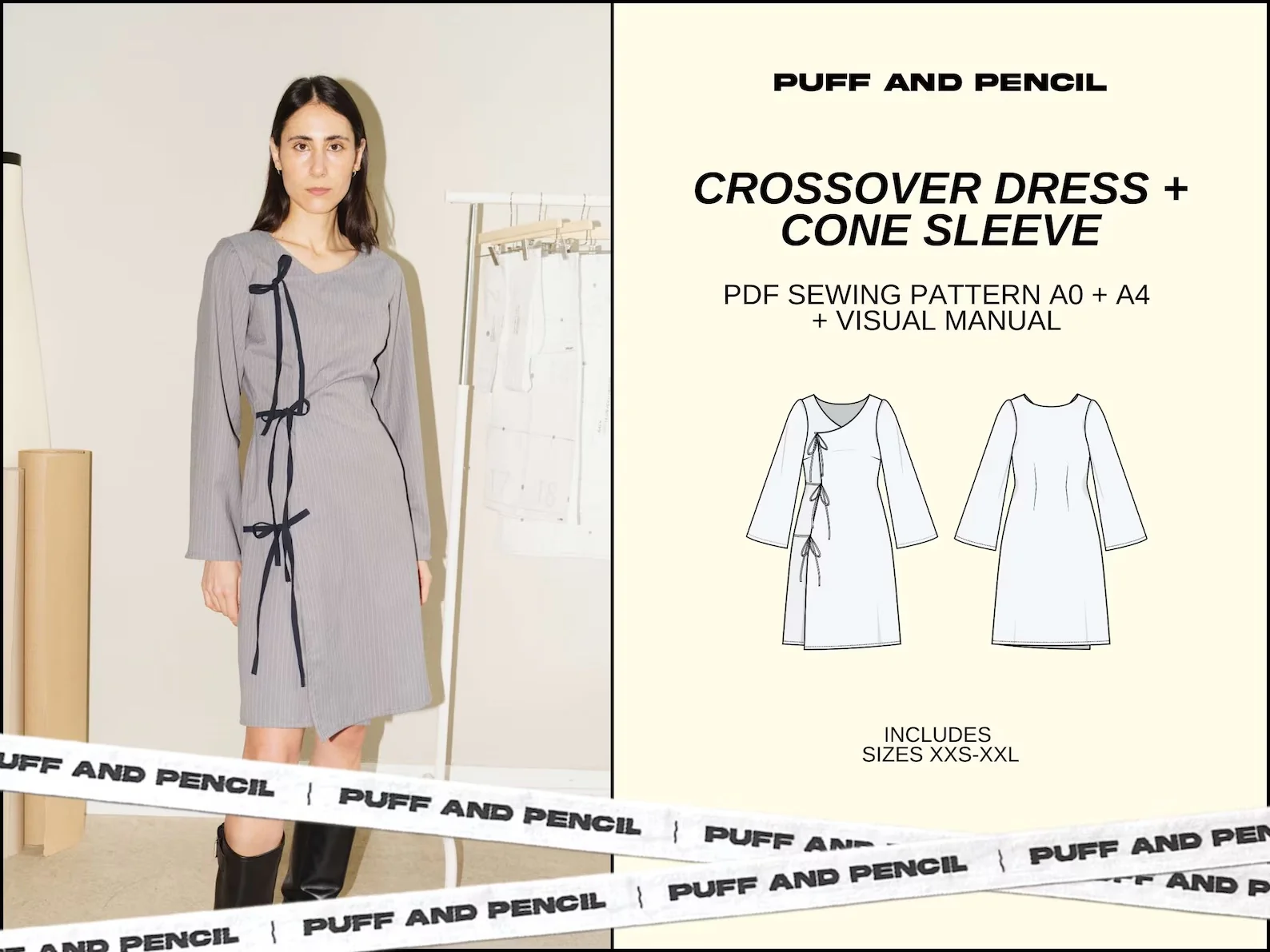 Puff and Pencil Crossover Dress & Cone Sleeve - Image 4
