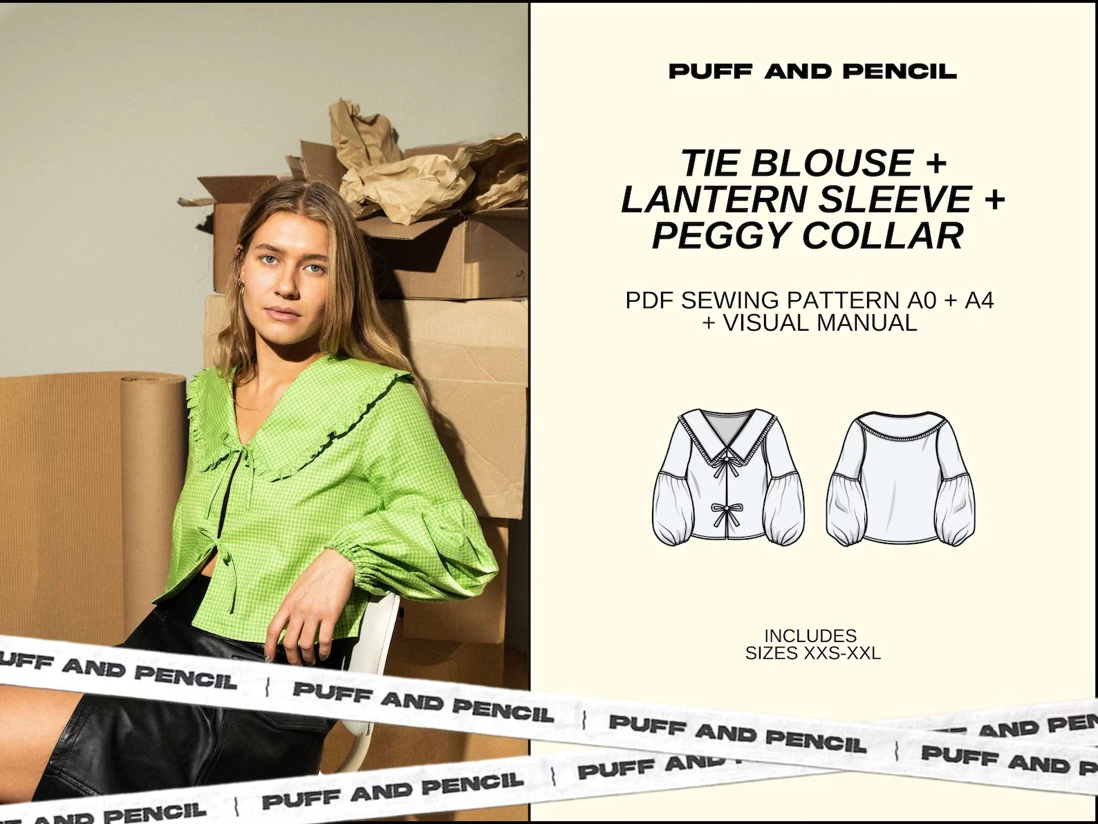 Puff and Pencil Tie Blouse, Lantern Sleeve & Peggy Collar - Image 10