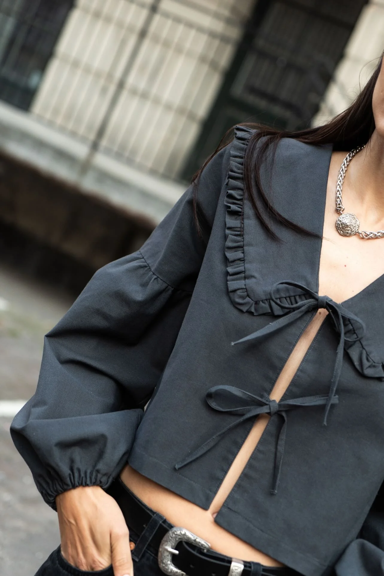 Puff and Pencil Tie Blouse, Lantern Sleeve & Peggy Collar - Image 4
