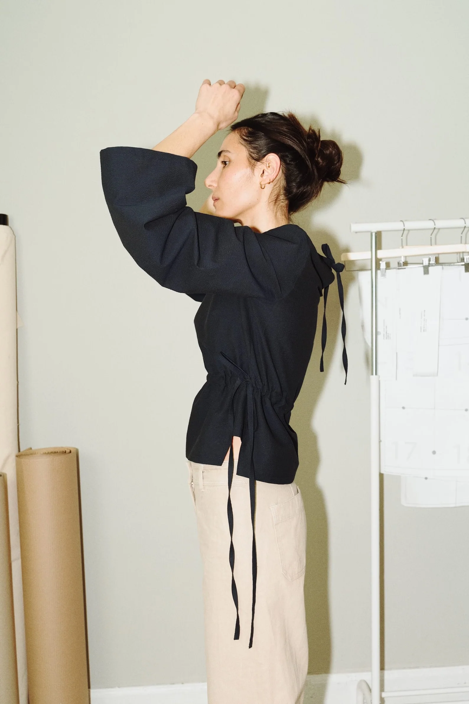 Puff and Pencil Tie Waist Blouse & Cone Sleeve - Image 4