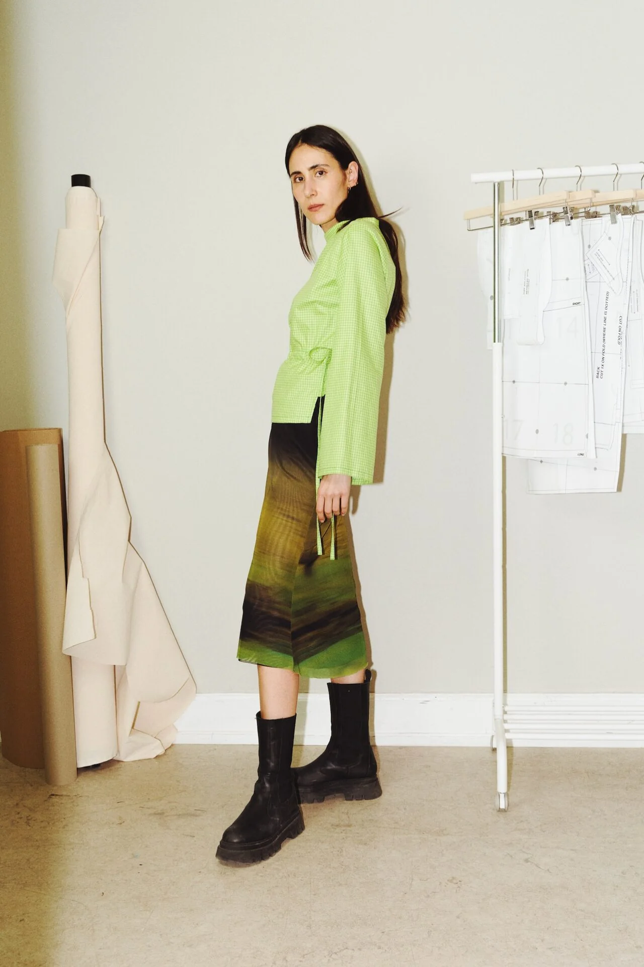 Puff and Pencil Tie Waist Blouse, Cone Sleeve & Standing Collar - Image 3