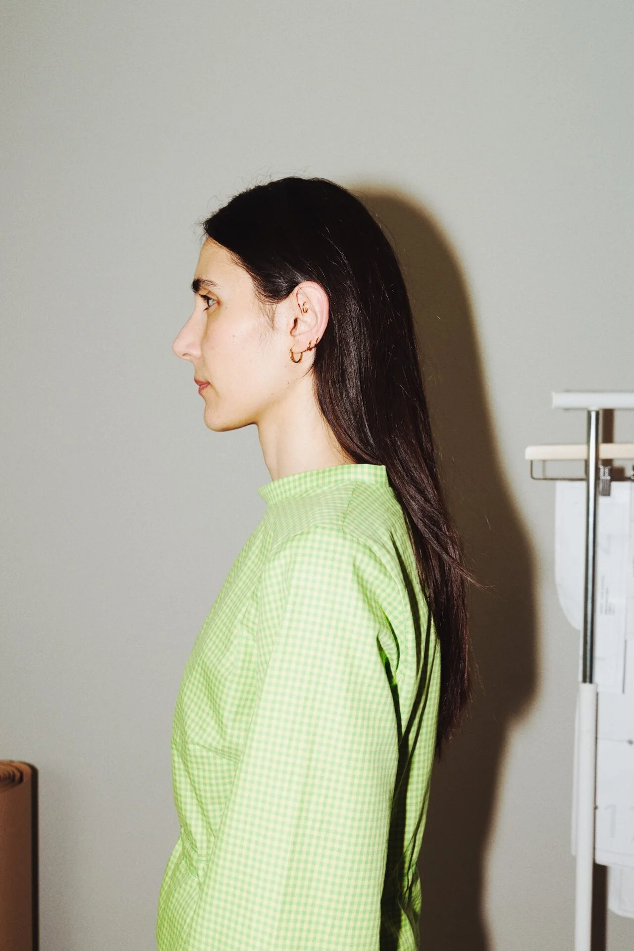 Puff and Pencil Tie Waist Blouse, Cone Sleeve & Standing Collar - Image 4