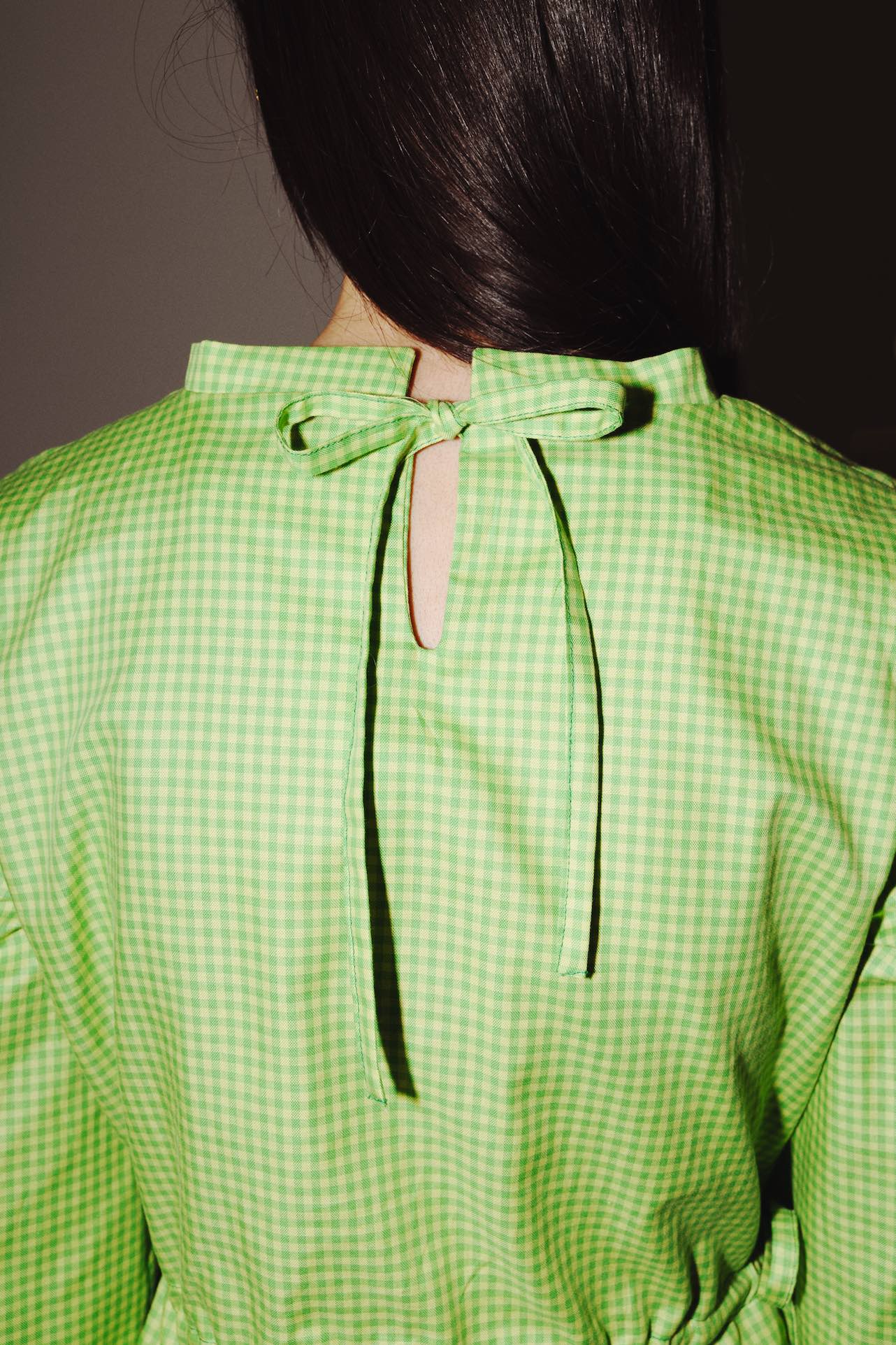Puff and Pencil Tie Waist Blouse, Cone Sleeve & Standing Collar - Image 5