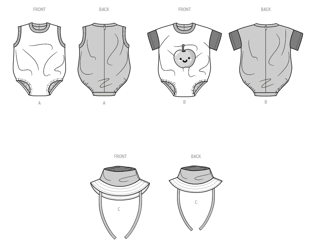 Simplicity Babies' Contrast Bodysuit and Bucket Hat S3144 - Image 6