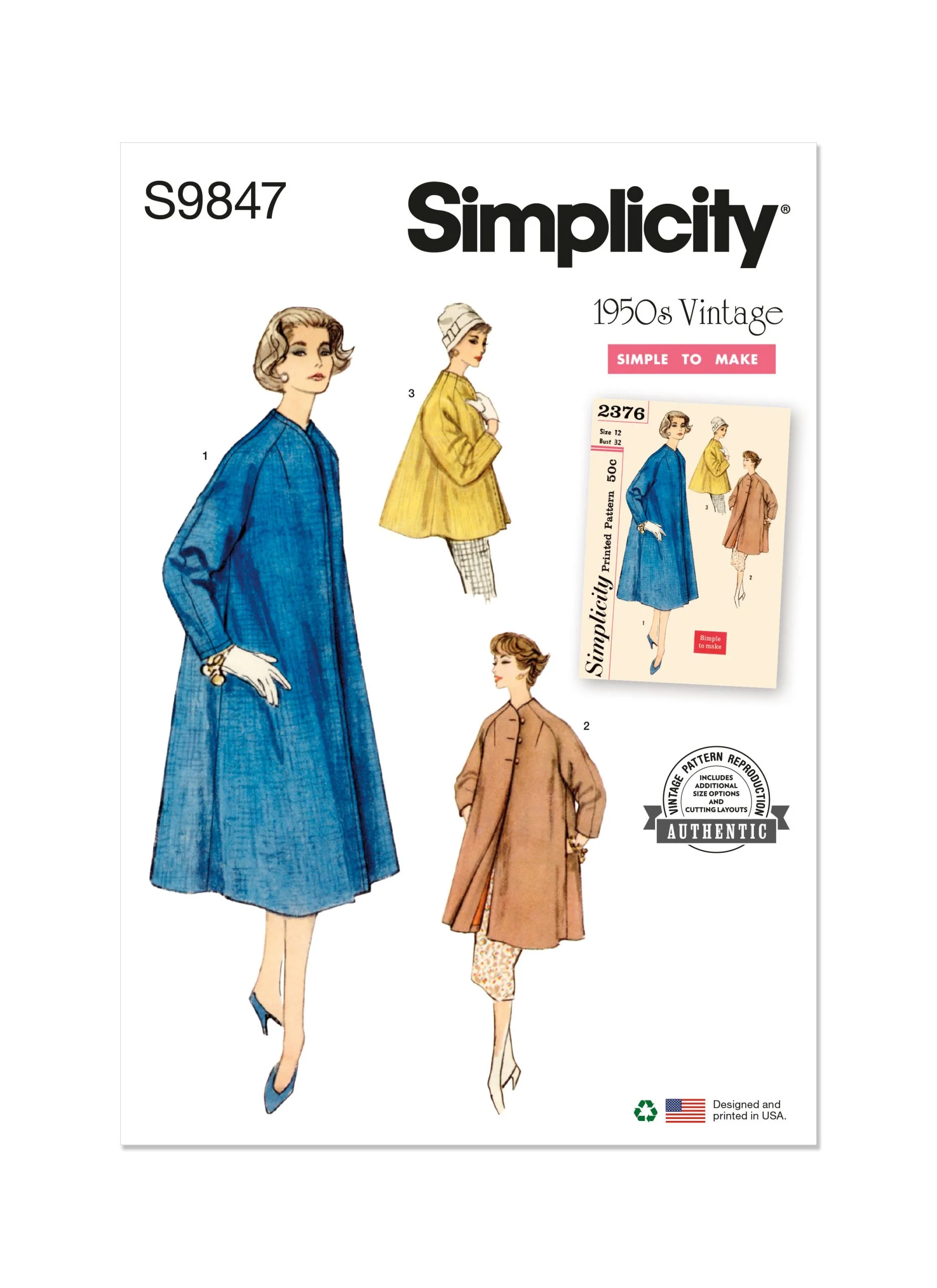 Simplicity Vintage Coats S9847 - Image 2