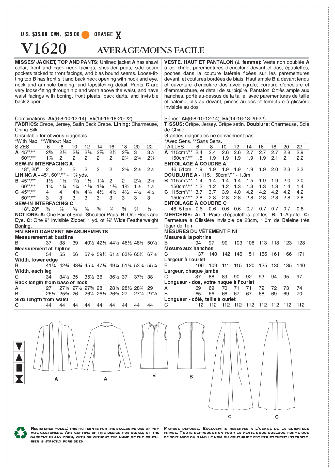 Vogue Jacket, Top and Trousers V1620 - Image 8