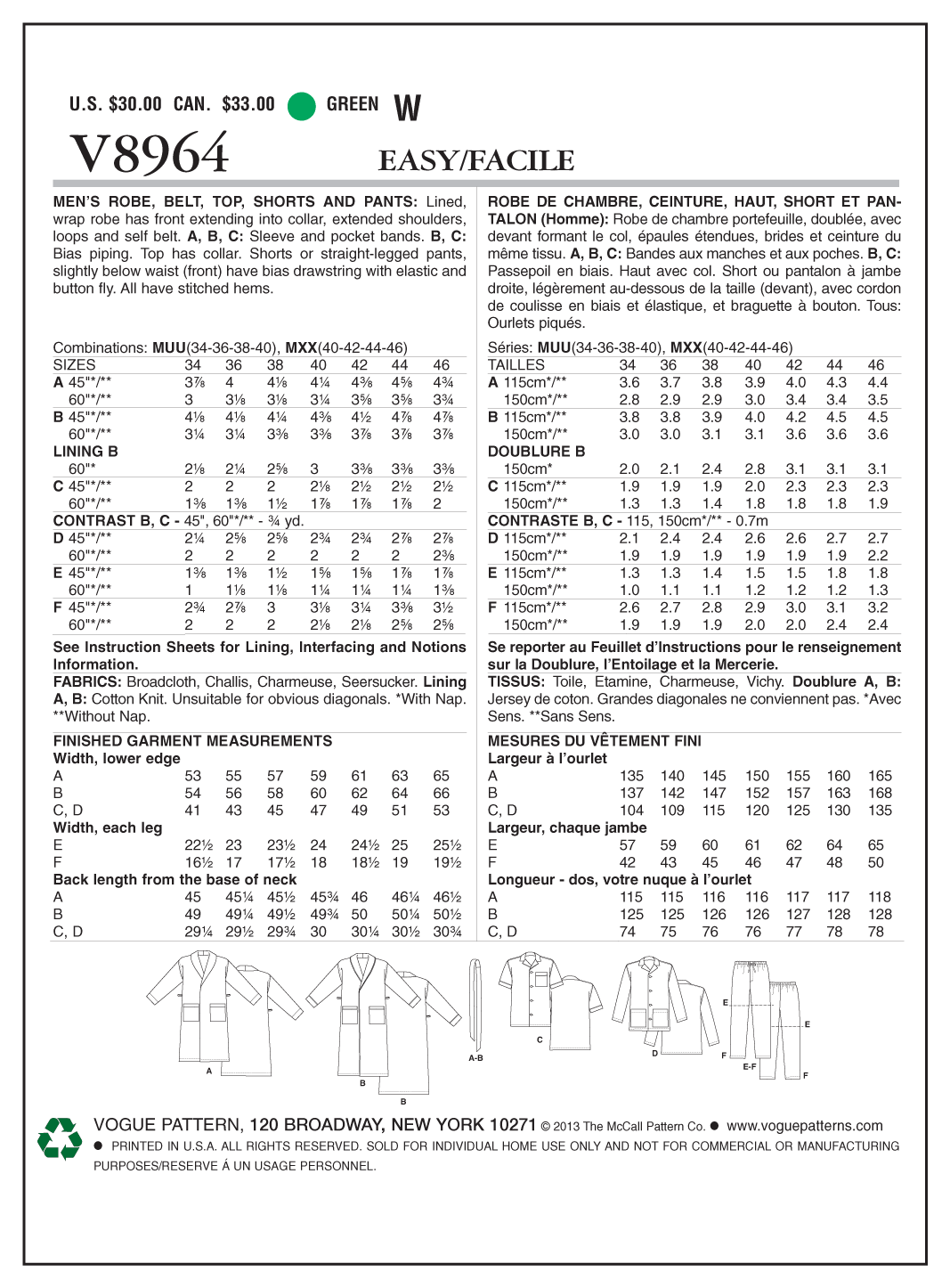 Vogue Men's Nightwear V8964 - Image 8