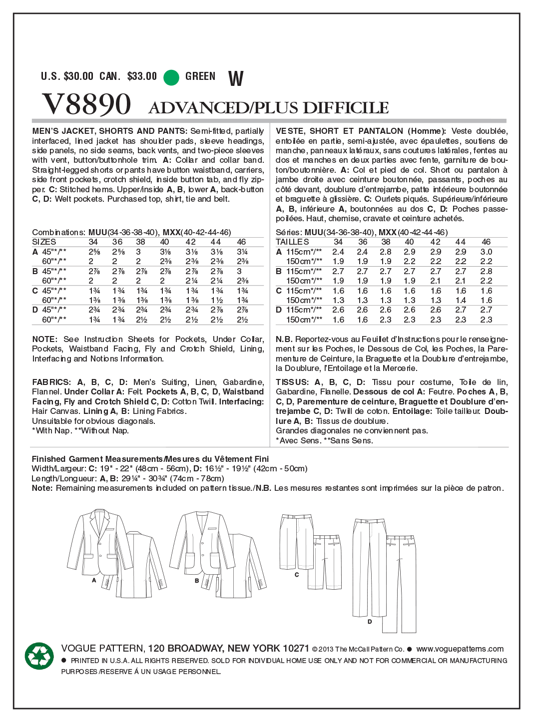 Vogue Men's Suit V8890 - Image 8
