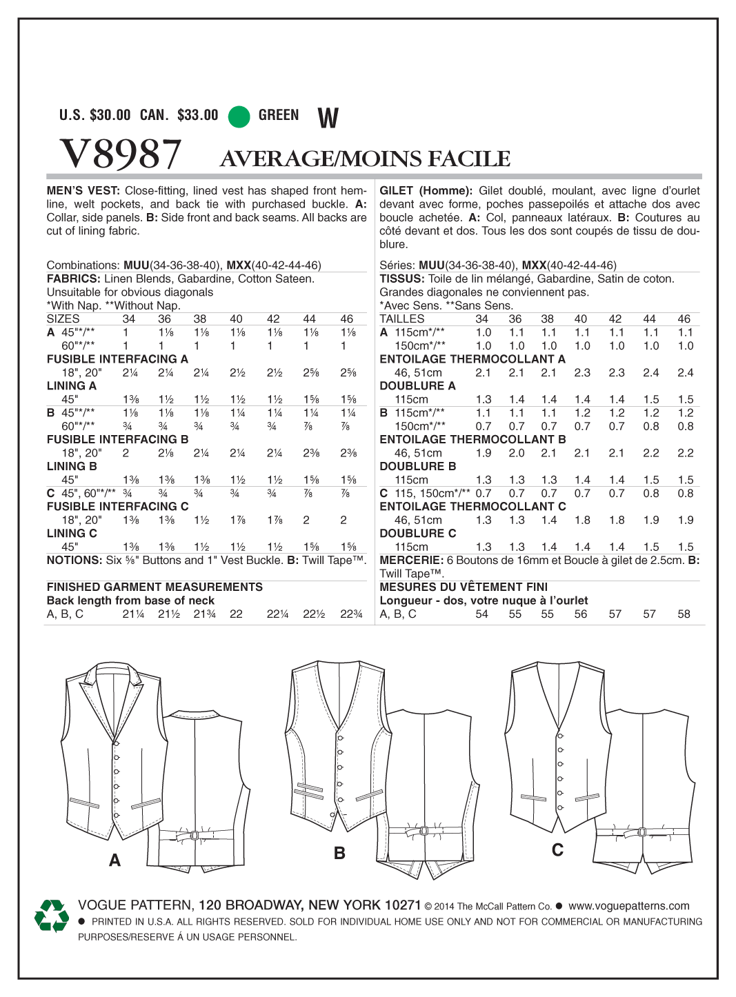 Vogue Men's Waistcoat V8987 - Image 7