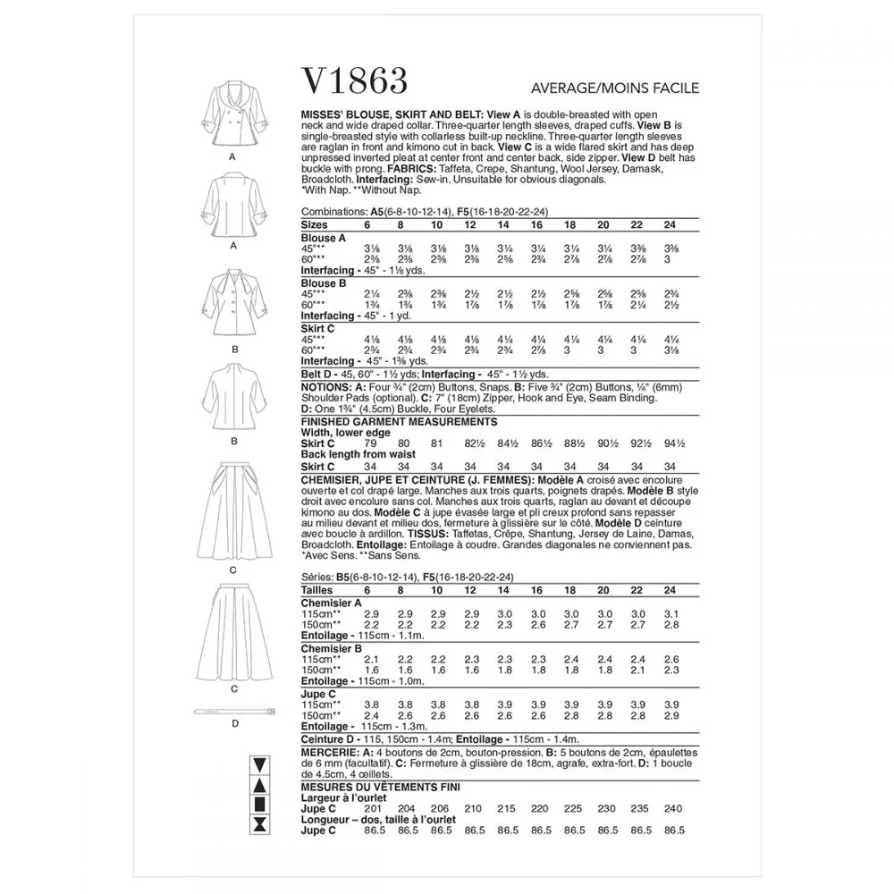 Vogue Vintage Blouse and Skirt V1863 - Image 6